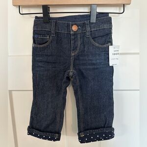 NEW! Girls Baby Gap Jeans. Size 12-18 months. Soft Lined. Elastic Waist.